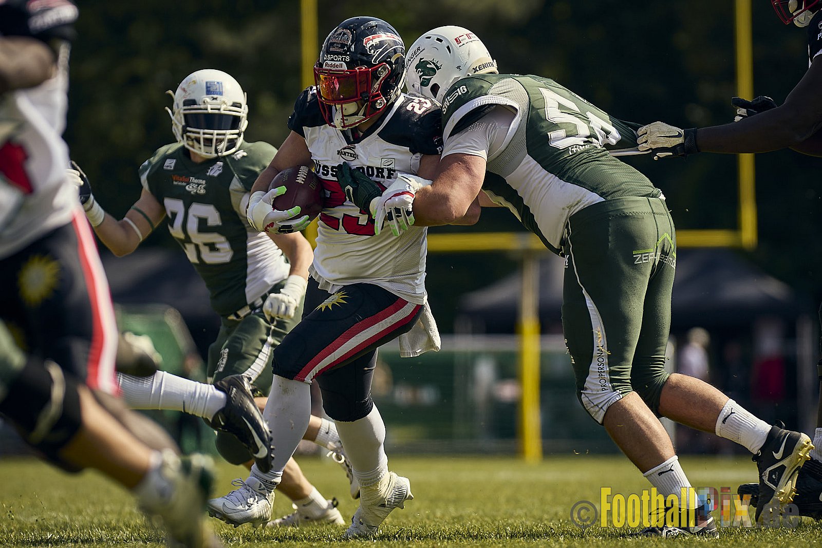 GFL2 Season 2024 Düsseldorf Panther vs. Bielefeld Bulldogs am 09.06.2024 im Bezirks Sportanlage Benrath, Nürnberger Straße, Benrath, Stadtbezirk 9, Dusseldorf, North Rhine – Westphalia, 40599, Germany. Punkte Endstand 30 : 0. - DPantherVsBielefeldBulldogs