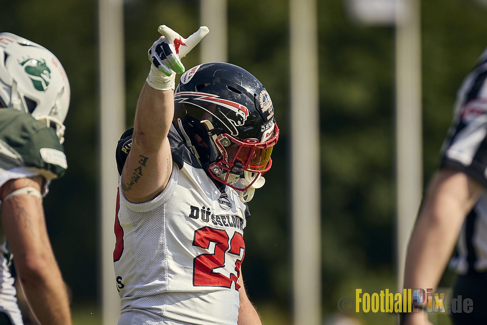 GFL2 Season 2024 Düsseldorf Panther vs. Bielefeld Bulldogs am 09.06.2024 im Bezirks Sportanlage Benrath, Nürnberger Straße, Benrath, Stadtbezirk 9, Dusseldorf, North Rhine – Westphalia, 40599, Germany. Punkte Endstand 30 : 0. - DPantherVsBielefeldBulldogs