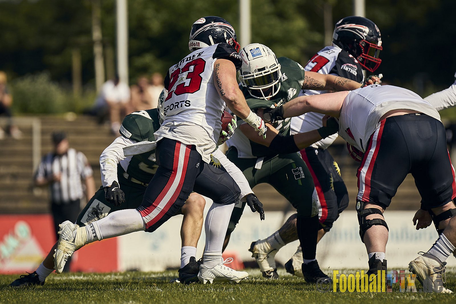 GFL2 Season 2024 Düsseldorf Panther vs. Bielefeld Bulldogs am 09.06.2024 im Bezirks Sportanlage Benrath, Nürnberger Straße, Benrath, Stadtbezirk 9, Dusseldorf, North Rhine – Westphalia, 40599, Germany. Punkte Endstand 30 : 0. - DPantherVsBielefeldBulldogs