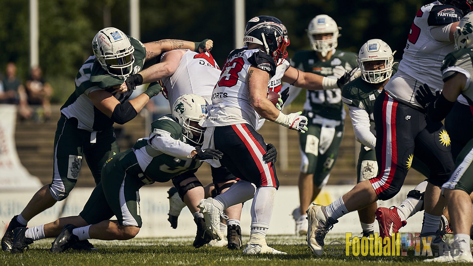 GFL2 Season 2024 Düsseldorf Panther vs. Bielefeld Bulldogs am 09.06.2024 im Bezirks Sportanlage Benrath, Nürnberger Straße, Benrath, Stadtbezirk 9, Dusseldorf, North Rhine – Westphalia, 40599, Germany. Punkte Endstand 30 : 0. - DPantherVsBielefeldBulldogs