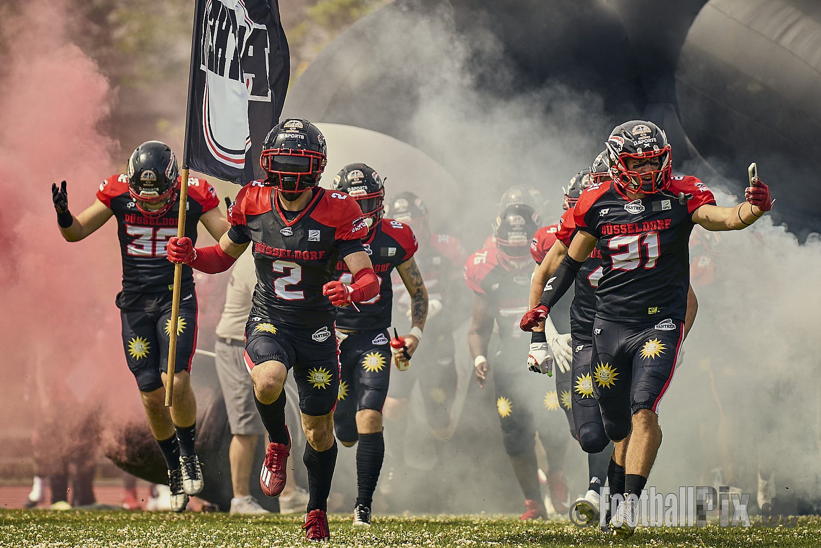 GFL2 Season 2024 Düsseldorf Panther vs. Cottbus Crayfish am 29.06.2024 im Bezirks Sportanlage Benrath, Nürnberger Straße, Benrath, Stadtbezirk 9, Dusseldorf, North Rhine-Westphalia, 40599, Germany. Punkte Endstand 64 : 0. - DPantherVsCottbusCrayfish