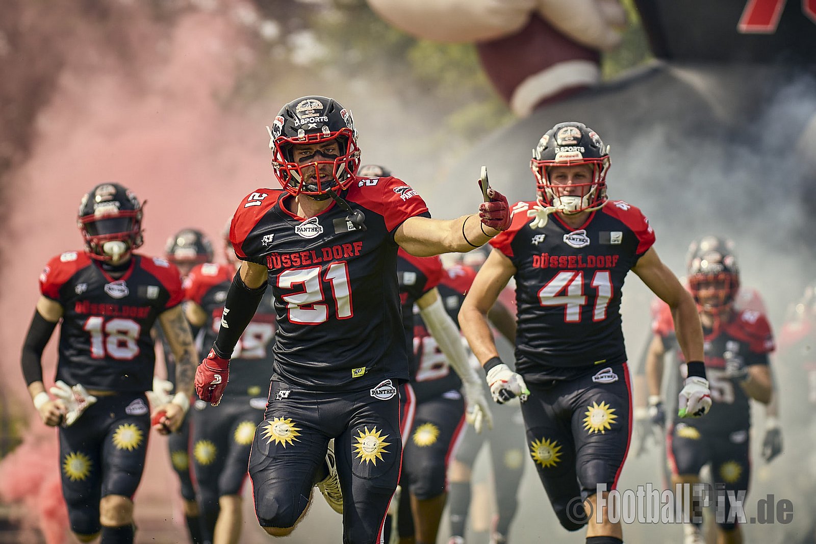 GFL2 Season 2024 Düsseldorf Panther vs. Cottbus Crayfish am 29.06.2024 im Bezirks Sportanlage Benrath, Nürnberger Straße, Benrath, Stadtbezirk 9, Dusseldorf, North Rhine-Westphalia, 40599, Germany. Punkte Endstand 64 : 0. - DPantherVsCottbusCrayfish