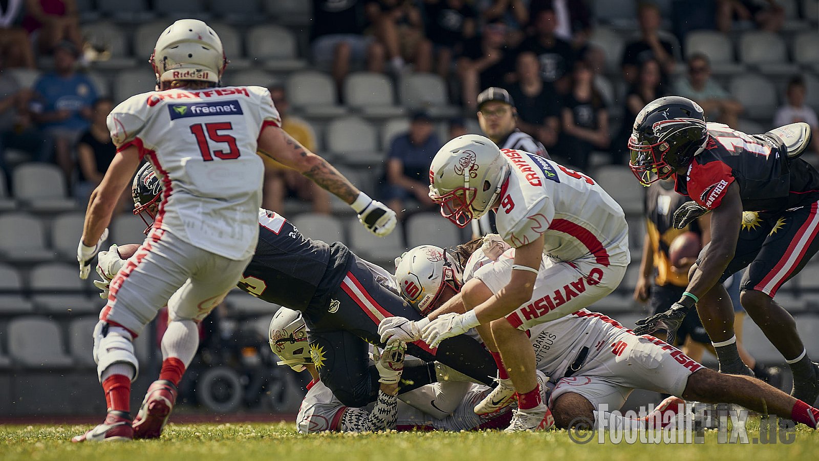 GFL2 Season 2024 Düsseldorf Panther vs. Cottbus Crayfish am 29.06.2024 im Bezirks Sportanlage Benrath, Nürnberger Straße, Benrath, Stadtbezirk 9, Dusseldorf, North Rhine-Westphalia, 40599, Germany. Punkte Endstand 64 : 0. - DPantherVsCottbusCrayfish