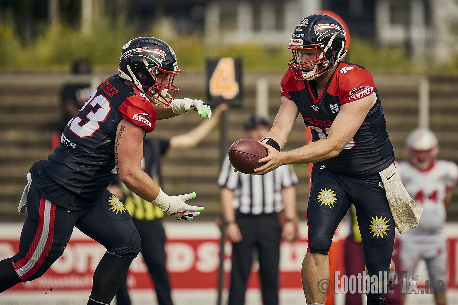 GFL2 Season 2024 Düsseldorf Panther vs. Cottbus Crayfish am 29.06.2024 im Bezirks Sportanlage Benrath, Nürnberger Straße, Benrath, Stadtbezirk 9, Dusseldorf, North Rhine-Westphalia, 40599, Germany. Punkte Endstand 64 : 0. - DPantherVsCottbusCrayfish