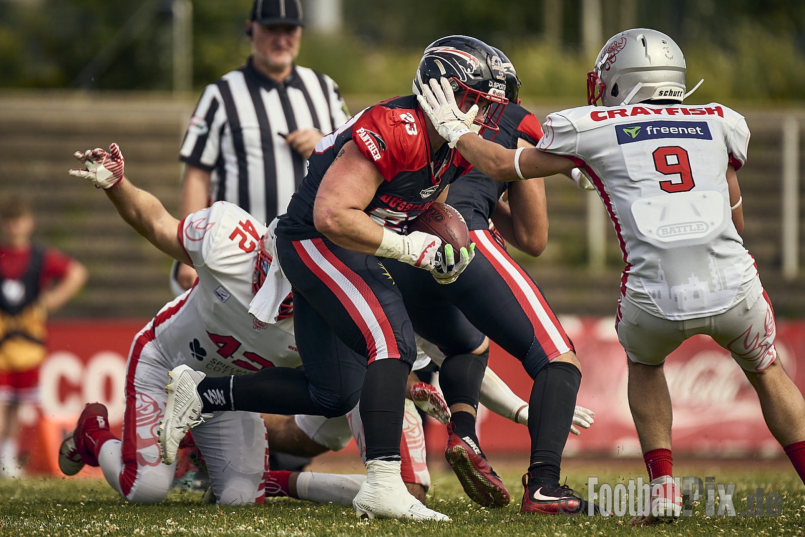 GFL2 Season 2024 Düsseldorf Panther vs. Cottbus Crayfish am 29.06.2024 im Bezirks Sportanlage Benrath, Nürnberger Straße, Benrath, Stadtbezirk 9, Dusseldorf, North Rhine-Westphalia, 40599, Germany. Punkte Endstand 64 : 0. - DPantherVsCottbusCrayfish