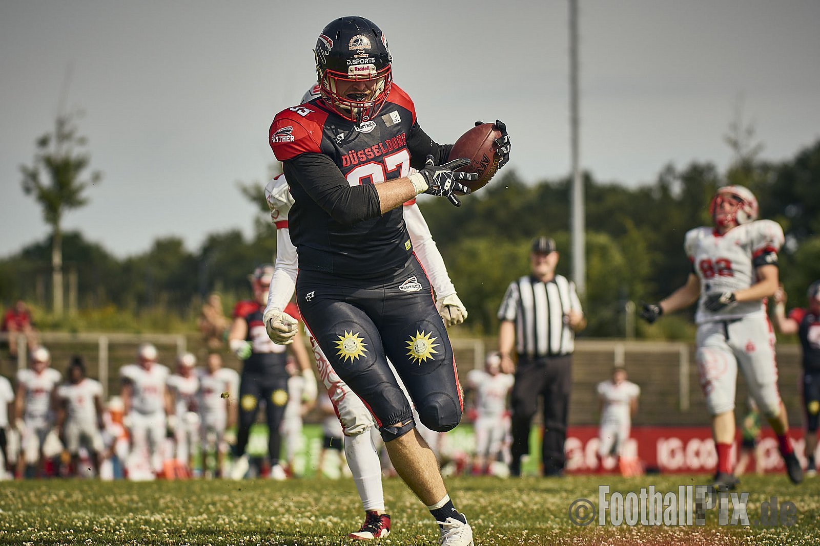 GFL2 Season 2024 Düsseldorf Panther vs. Cottbus Crayfish am 29.06.2024 im Bezirks Sportanlage Benrath, Nürnberger Straße, Benrath, Stadtbezirk 9, Dusseldorf, North Rhine-Westphalia, 40599, Germany. Punkte Endstand 64 : 0. - DPantherVsCottbusCrayfish