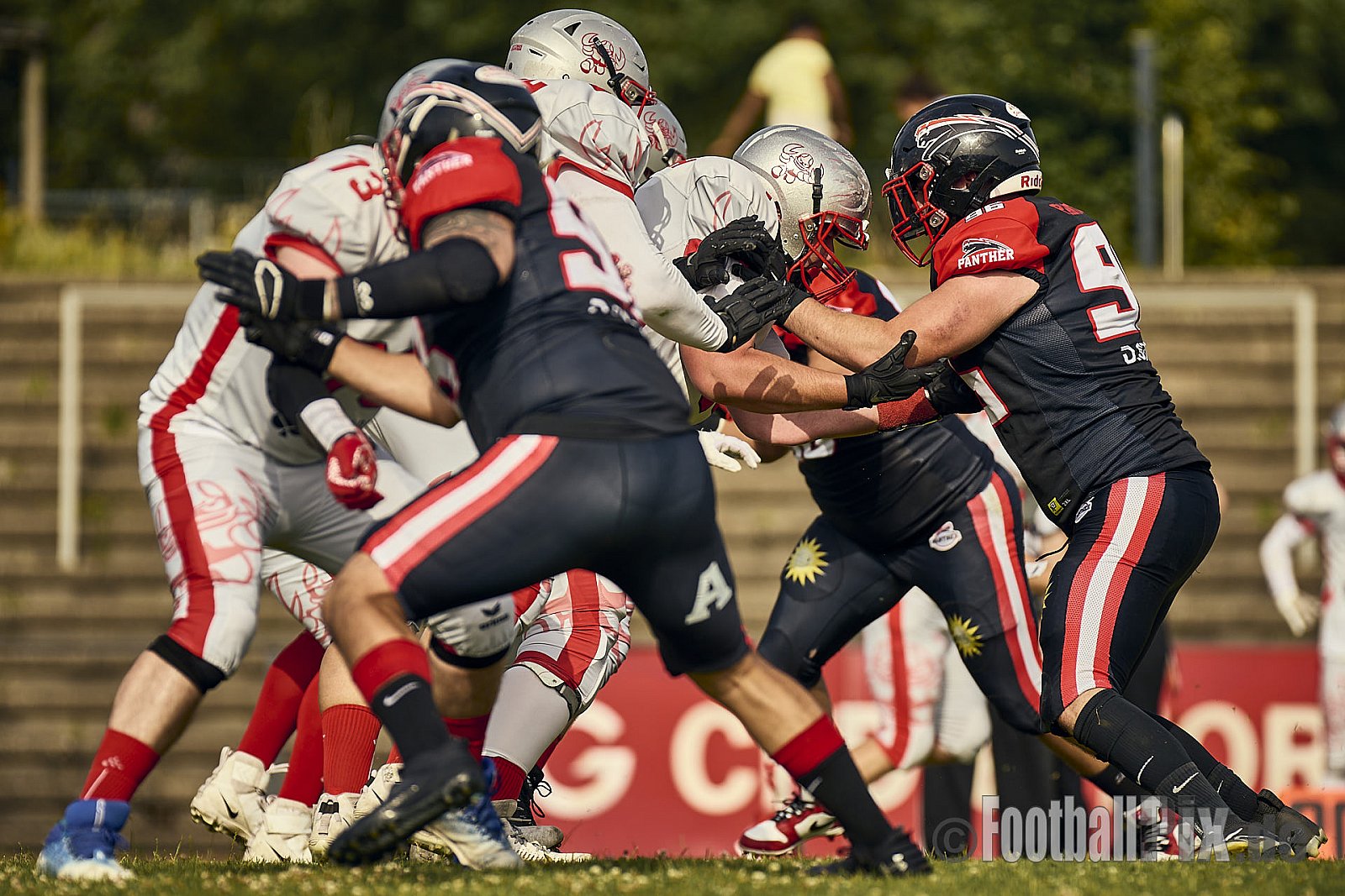 GFL2 Season 2024 Düsseldorf Panther vs. Cottbus Crayfish am 29.06.2024 im Bezirks Sportanlage Benrath, Nürnberger Straße, Benrath, Stadtbezirk 9, Dusseldorf, North Rhine-Westphalia, 40599, Germany. Punkte Endstand 64 : 0. - DPantherVsCottbusCrayfish