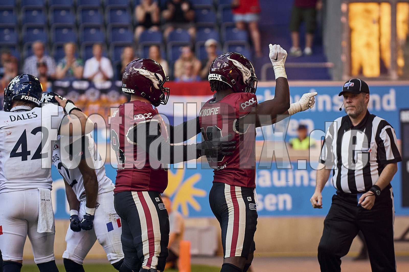 10.Spielwoche der European League of Football (ELF) Season 2024 Paris Musketeers at Rhein Fire am 28.07.2024 im Stadion Schauinsland-Reisen-Arena, Margaretenstraße 5-7, 47055 Duisburg. Spiel Endstand 06 : 38. Bildnummer: 2024-07-28_0411 - Elf ParisMusketeersAtRheinFire
