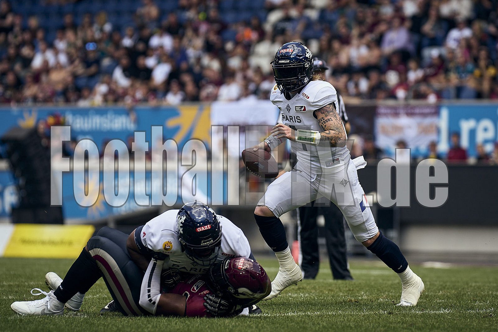 10.Spielwoche der European League of Football (ELF) Season 2024 Paris Musketeers at Rhein Fire am 28.07.2024 im Stadion Schauinsland-Reisen-Arena, Margaretenstraße 5-7, 47055 Duisburg. Spiel Endstand 06 : 38. Bildnummer: 2024-07-28_0501 - Elf ParisMusketeersAtRheinFire