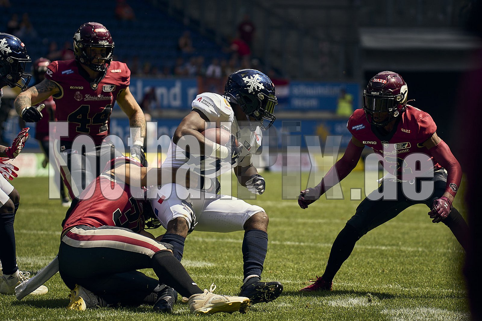 10.Spielwoche der European League of Football (ELF) Season 2024 Paris Musketeers at Rhein Fire am 28.07.2024 im Stadion Schauinsland-Reisen-Arena, Margaretenstraße 5-7, 47055 Duisburg. Spiel Endstand 06 : 38. Bildnummer: 2024-07-28_0559 - Elf ParisMusketeersAtRheinFire