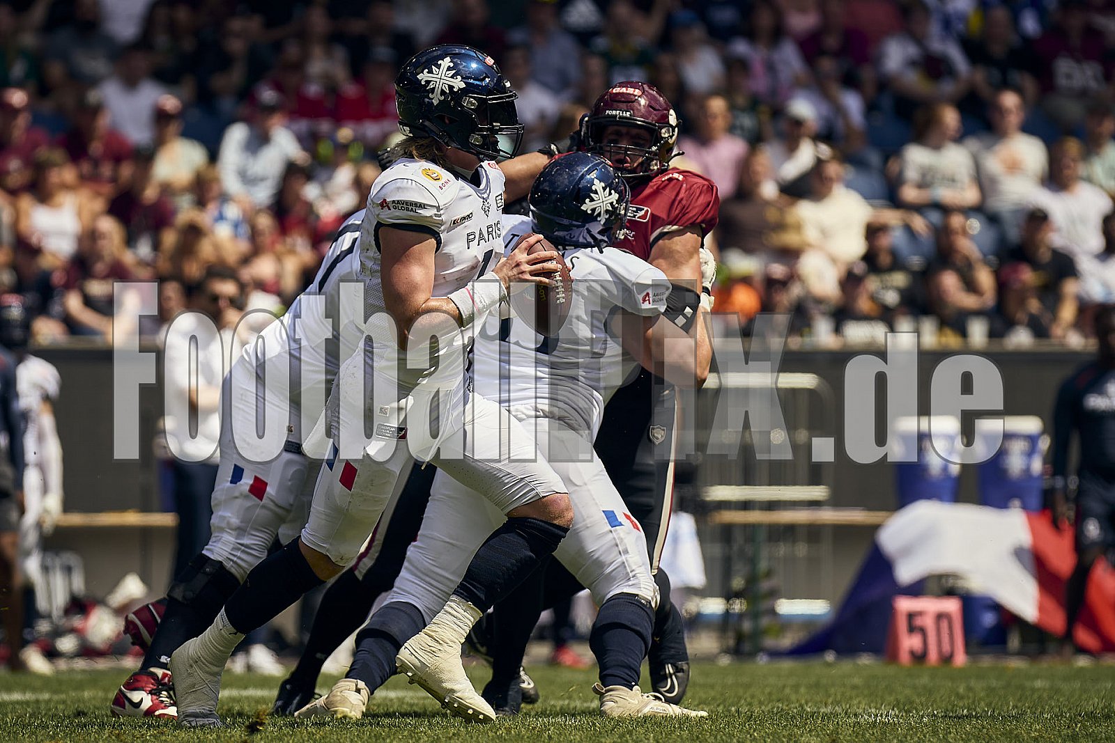 10.Spielwoche der European League of Football (ELF) Season 2024 Paris Musketeers at Rhein Fire am 28.07.2024 im Stadion Schauinsland-Reisen-Arena, Margaretenstraße 5-7, 47055 Duisburg. Spiel Endstand 06 : 38. Bildnummer: 2024-07-28_0573 - Elf ParisMusketeersAtRheinFire