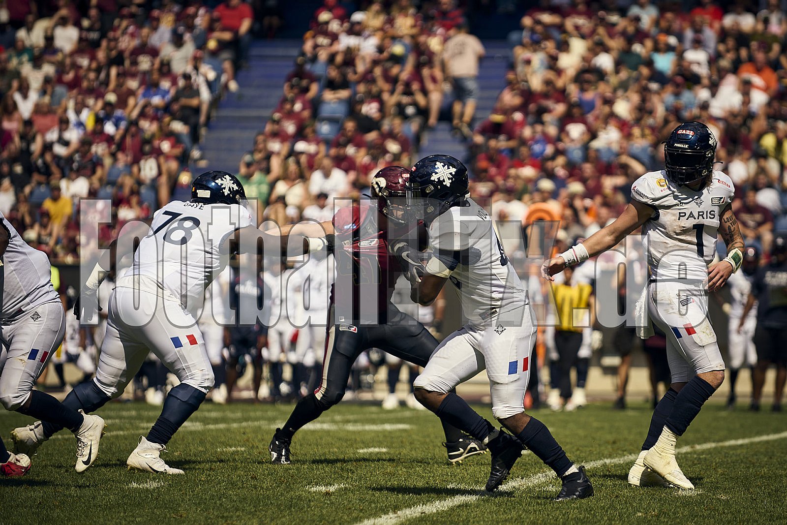 10.Spielwoche der European League of Football (ELF) Season 2024 Paris Musketeers at Rhein Fire am 28.07.2024 im Stadion Schauinsland-Reisen-Arena, Margaretenstraße 5-7, 47055 Duisburg. Spiel Endstand 06 : 38. Bildnummer: 2024-07-28_0781 - Elf ParisMusketeersAtRheinFire