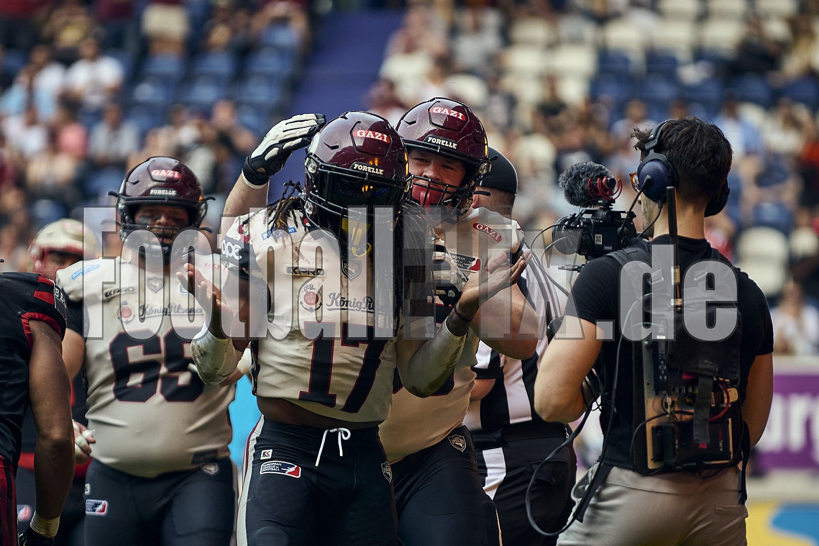 13.Spielwoche der European League of Football (ELF) Season 2024 Berlin Thunder at Rhein Fire am 18.08.2024 im Stadion . Spiel Endstand 14 : 47. Bildnummer: 2024-08-18_0616 - Elf BerlinThunderAtRheinFire