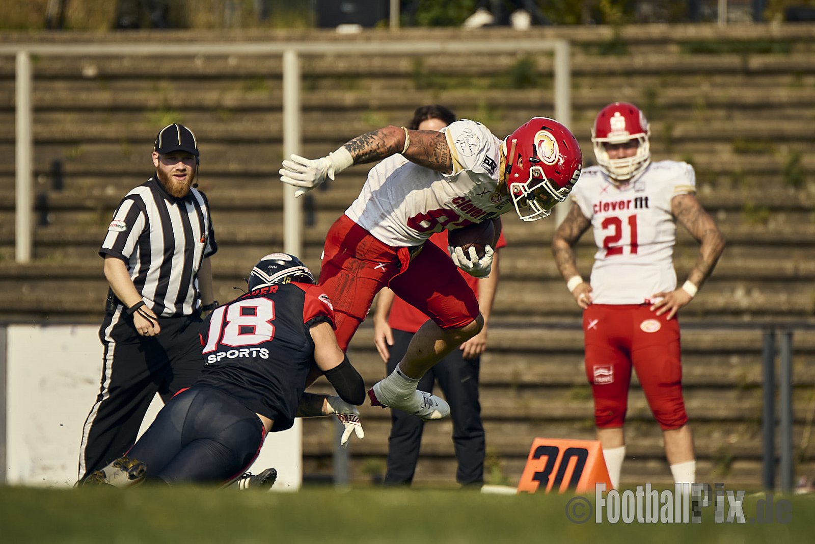 GFL2 Season 2024 Düsseldorf Panther vs. Lübeck Cougars am 31.08.2024 im Bezirks Sportanlage Benrath, Nürnberger Straße, Benrath, Stadtbezirk 9, Dusseldorf, North Rhine-Westphalia, 40599, Germany. Punkte Endstand 16 : 10. - DPantherVsLuebeckCougars