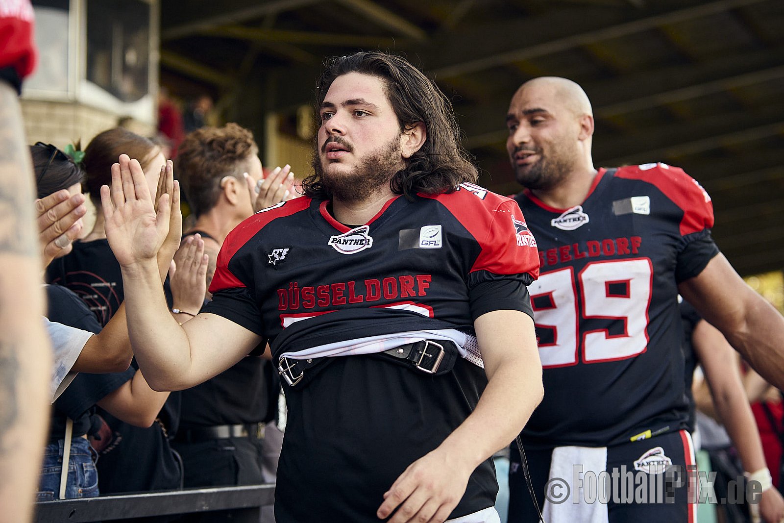 GFL2 Season 2024 Düsseldorf Panther vs. Lübeck Cougars am 31.08.2024 im Bezirks Sportanlage Benrath, Nürnberger Straße, Benrath, Stadtbezirk 9, Dusseldorf, North Rhine-Westphalia, 40599, Germany. Punkte Endstand 16 : 10. - DPantherVsLuebeckCougars