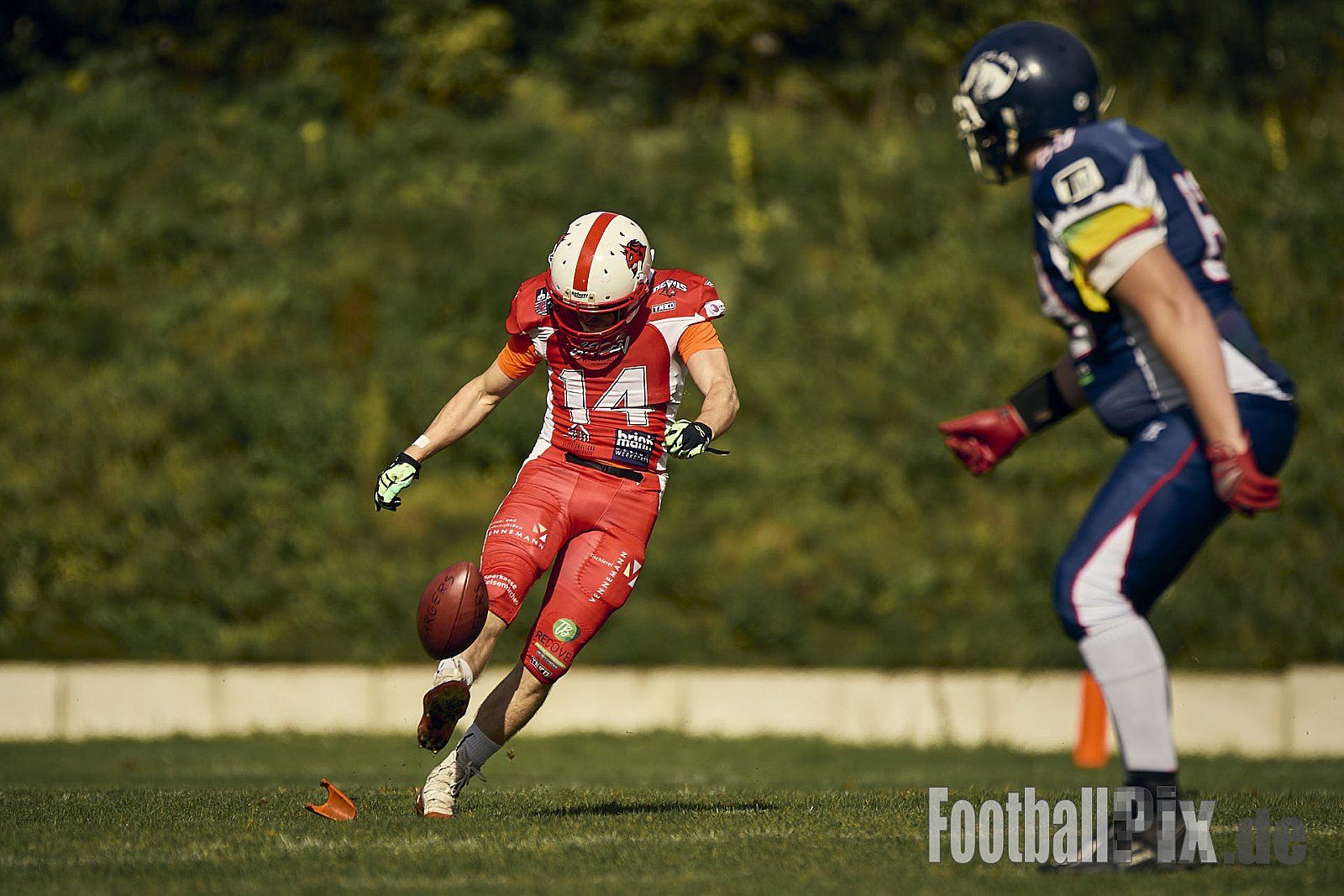 AFCV VL NRW | Gelsenkirchen Devils vs. Recklinghausen Chargers | 28.09.2024 | BV Horst Süd 1962 e.V., Am Hesterkamp, Horst, Gelsenkirchen-West, Gelsenkirchen, North Rhine-Westphalia, 45899, Germany | Punkte Endstand 21 : 35 | Bildnummer: 2024-09-28_0159 - GelsenkirchenDevilsVsRecklinghausenChargers