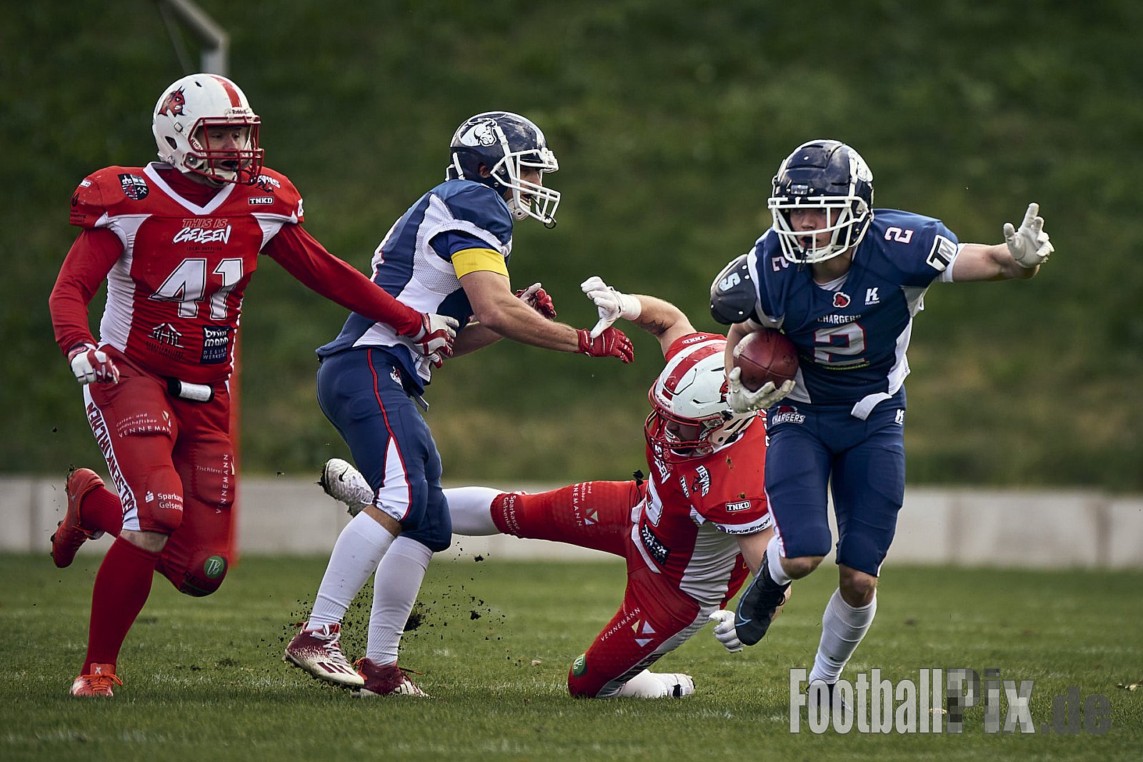 AFCV VL NRW | Gelsenkirchen Devils vs. Recklinghausen Chargers | 28.09.2024 | BV Horst Süd 1962 e.V., Am Hesterkamp, Horst, Gelsenkirchen-West, Gelsenkirchen, North Rhine-Westphalia, 45899, Germany | Punkte Endstand 21 : 35 | Bildnummer: 2024-09-28_0173 - GelsenkirchenDevilsVsRecklinghausenChargers