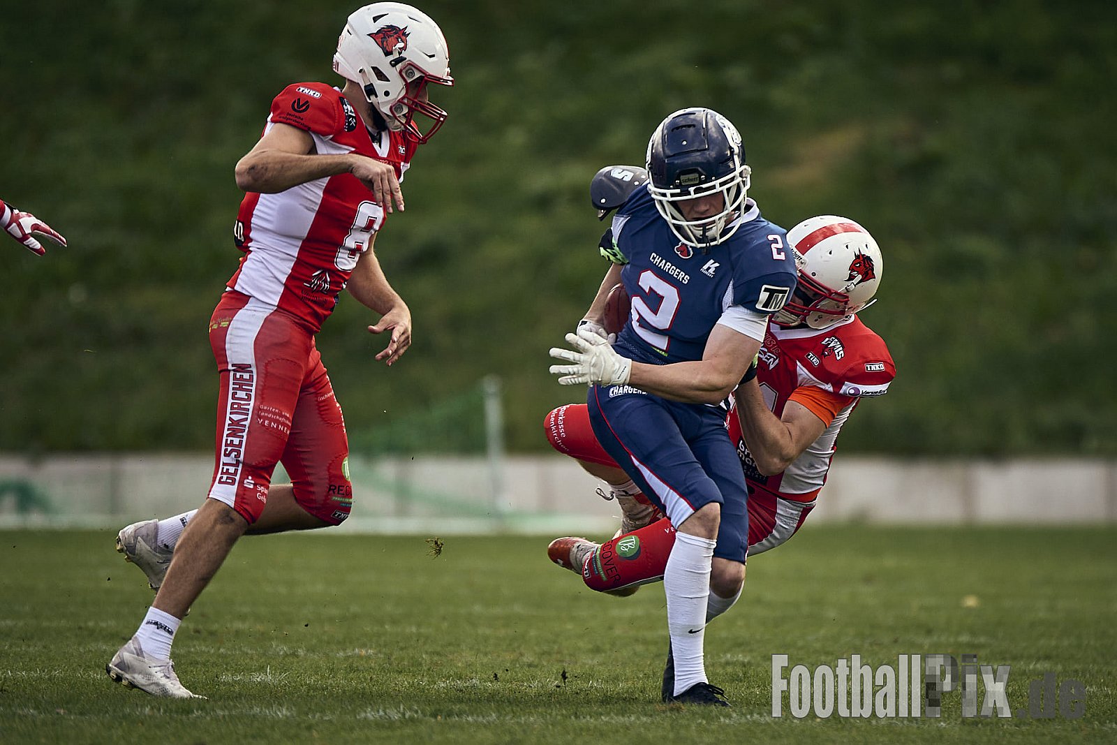 AFCV VL NRW | Gelsenkirchen Devils vs. Recklinghausen Chargers | 28.09.2024 | BV Horst Süd 1962 e.V., Am Hesterkamp, Horst, Gelsenkirchen-West, Gelsenkirchen, North Rhine-Westphalia, 45899, Germany | Punkte Endstand 21 : 35 | Bildnummer: 2024-09-28_0178 - GelsenkirchenDevilsVsRecklinghausenChargers