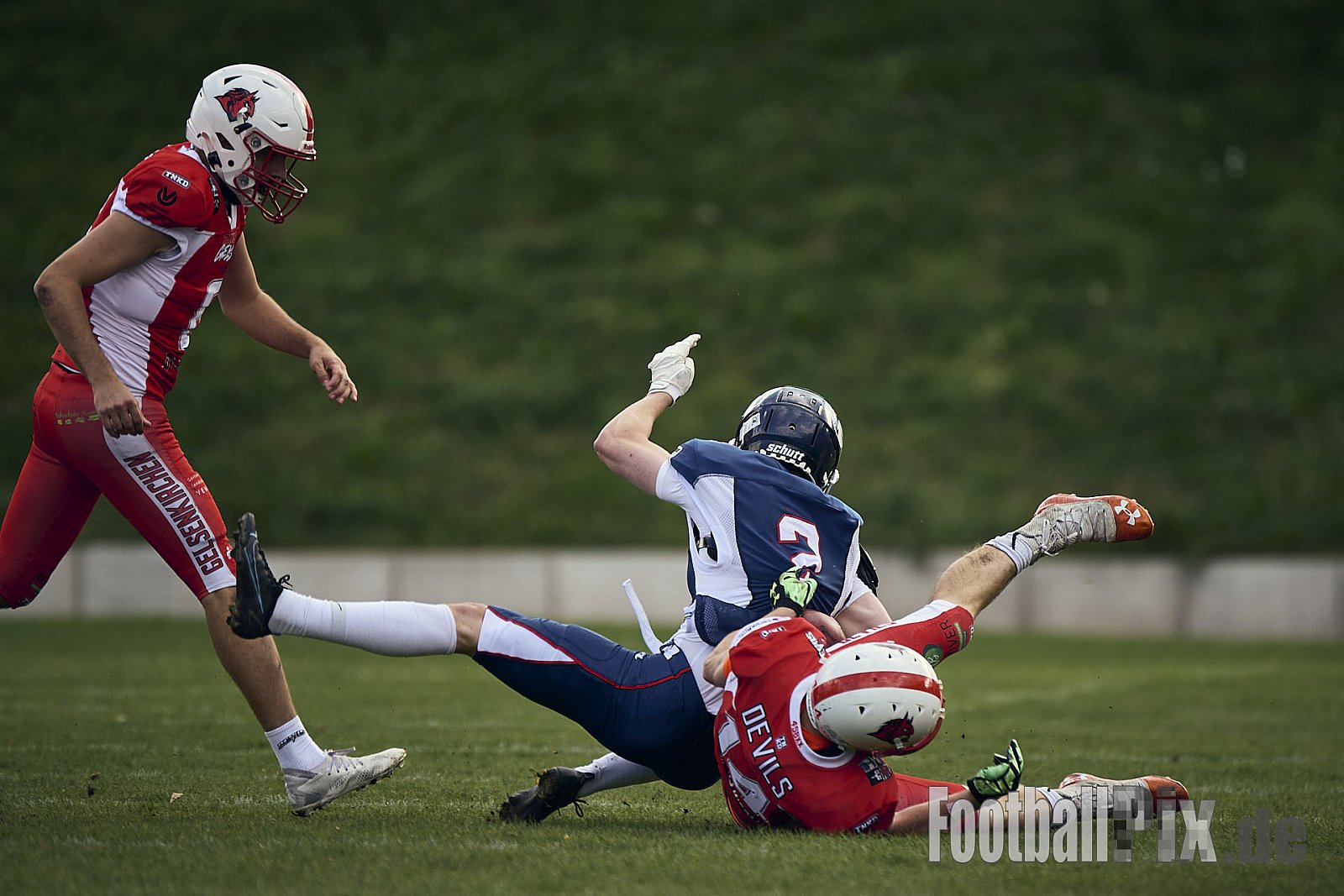 AFCV VL NRW | Gelsenkirchen Devils vs. Recklinghausen Chargers | 28.09.2024 | BV Horst Süd 1962 e.V., Am Hesterkamp, Horst, Gelsenkirchen-West, Gelsenkirchen, North Rhine-Westphalia, 45899, Germany | Punkte Endstand 21 : 35 | Bildnummer: 2024-09-28_0182 - GelsenkirchenDevilsVsRecklinghausenChargers