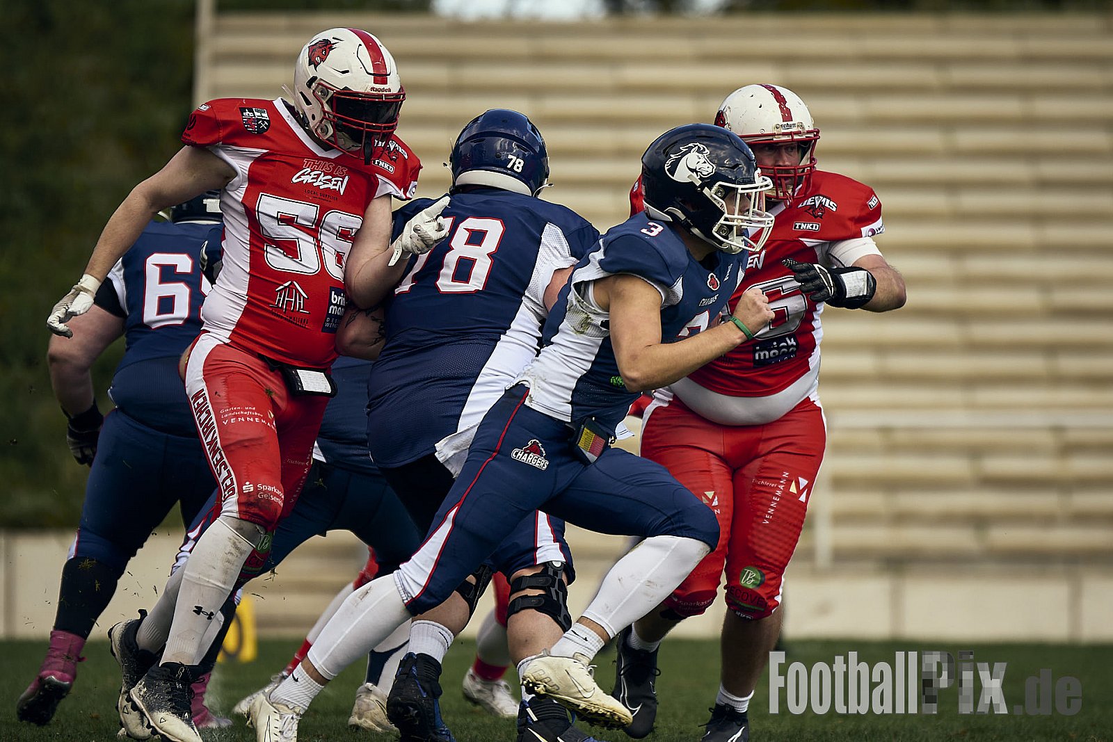 AFCV VL NRW | Gelsenkirchen Devils vs. Recklinghausen Chargers | 28.09.2024 | BV Horst Süd 1962 e.V., Am Hesterkamp, Horst, Gelsenkirchen-West, Gelsenkirchen, North Rhine-Westphalia, 45899, Germany | Punkte Endstand 21 : 35 | Bildnummer: 2024-09-28_0307 - GelsenkirchenDevilsVsRecklinghausenChargers