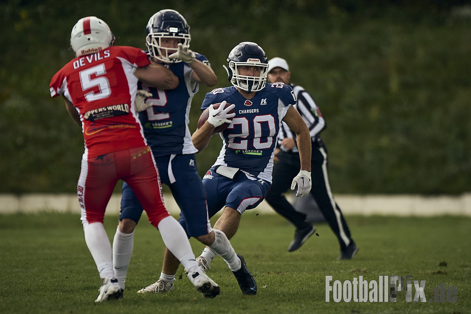 AFCV VL NRW | Gelsenkirchen Devils vs. Recklinghausen Chargers | 28.09.2024 | BV Horst Süd 1962 e.V., Am Hesterkamp, Horst, Gelsenkirchen-West, Gelsenkirchen, North Rhine-Westphalia, 45899, Germany | Punkte Endstand 21 : 35 | Bildnummer: 2024-09-28_0460 - GelsenkirchenDevilsVsRecklinghausenChargers