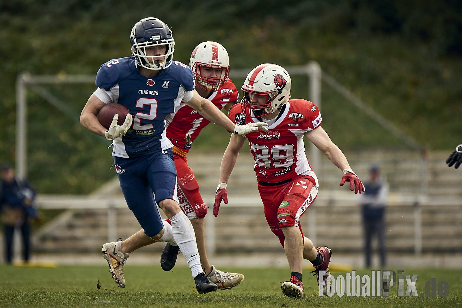 AFCV VL NRW | Gelsenkirchen Devils vs. Recklinghausen Chargers | 28.09.2024 | BV Horst Süd 1962 e.V., Am Hesterkamp, Horst, Gelsenkirchen-West, Gelsenkirchen, North Rhine-Westphalia, 45899, Germany | Punkte Endstand 21 : 35 | Bildnummer: 2024-09-28_0574 - GelsenkirchenDevilsVsRecklinghausenChargers