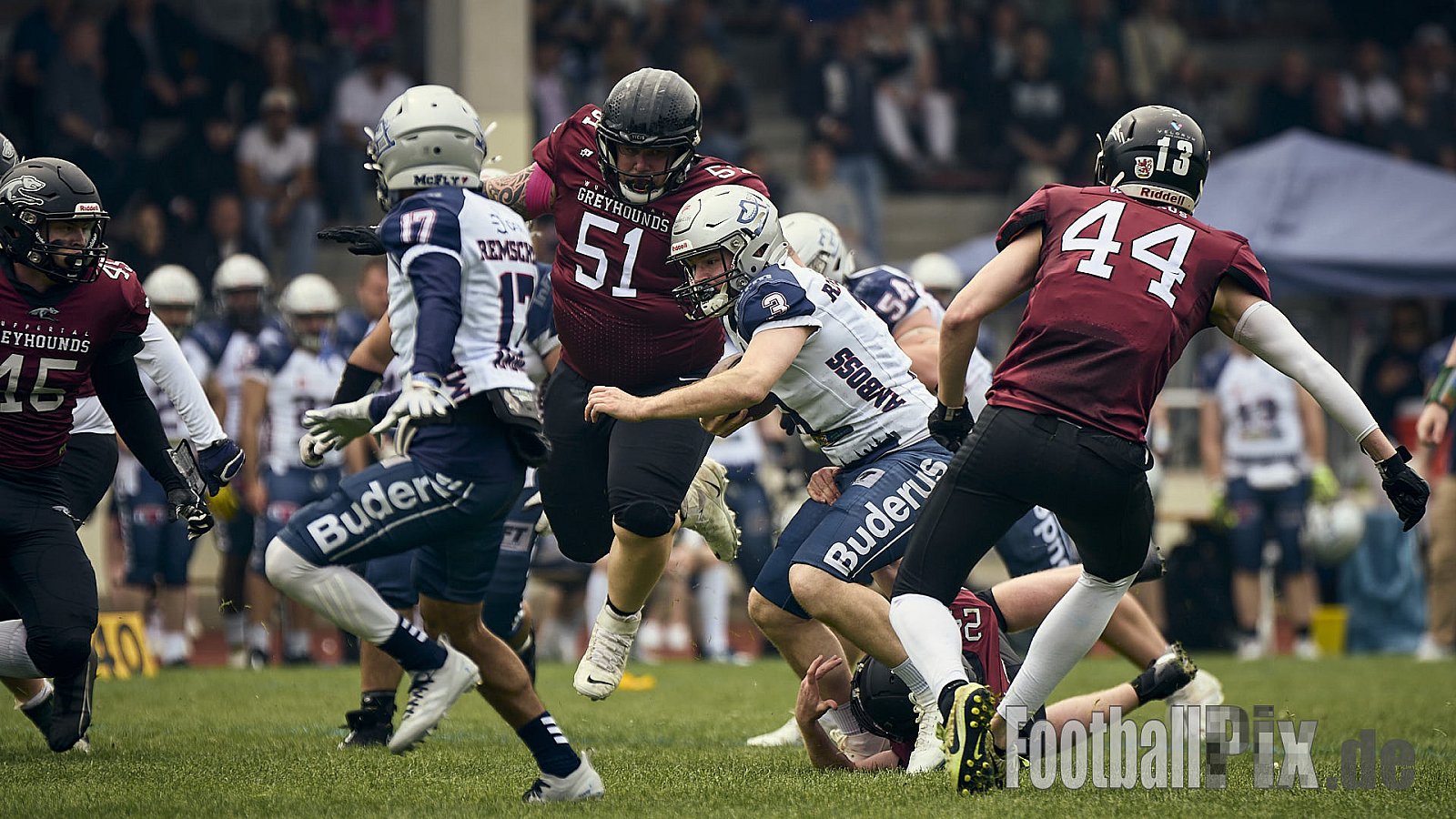 AFCV OL NRW | Remscheid Amboss vs. Wuppertal Greyhounds | 03.05.2025 | Stadion Reinshagen, Remscheid | Punkte Endstand 14 : 07 | Bildnummer: 2025-05-03_0201 - RemscheidAmbossVsWuppertalGreyhounds