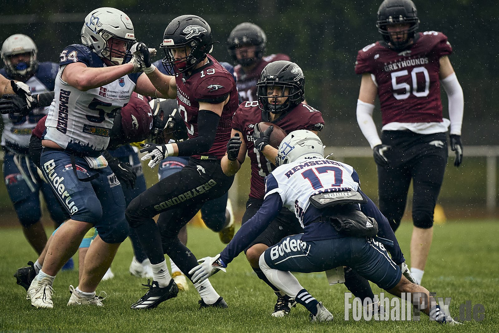 AFCV OL NRW | Remscheid Amboss vs. Wuppertal Greyhounds | 03.05.2025 | Stadion Reinshagen, Remscheid | Punkte Endstand 14 : 07 | Bildnummer: 2025-05-03_0463 - RemscheidAmbossVsWuppertalGreyhounds