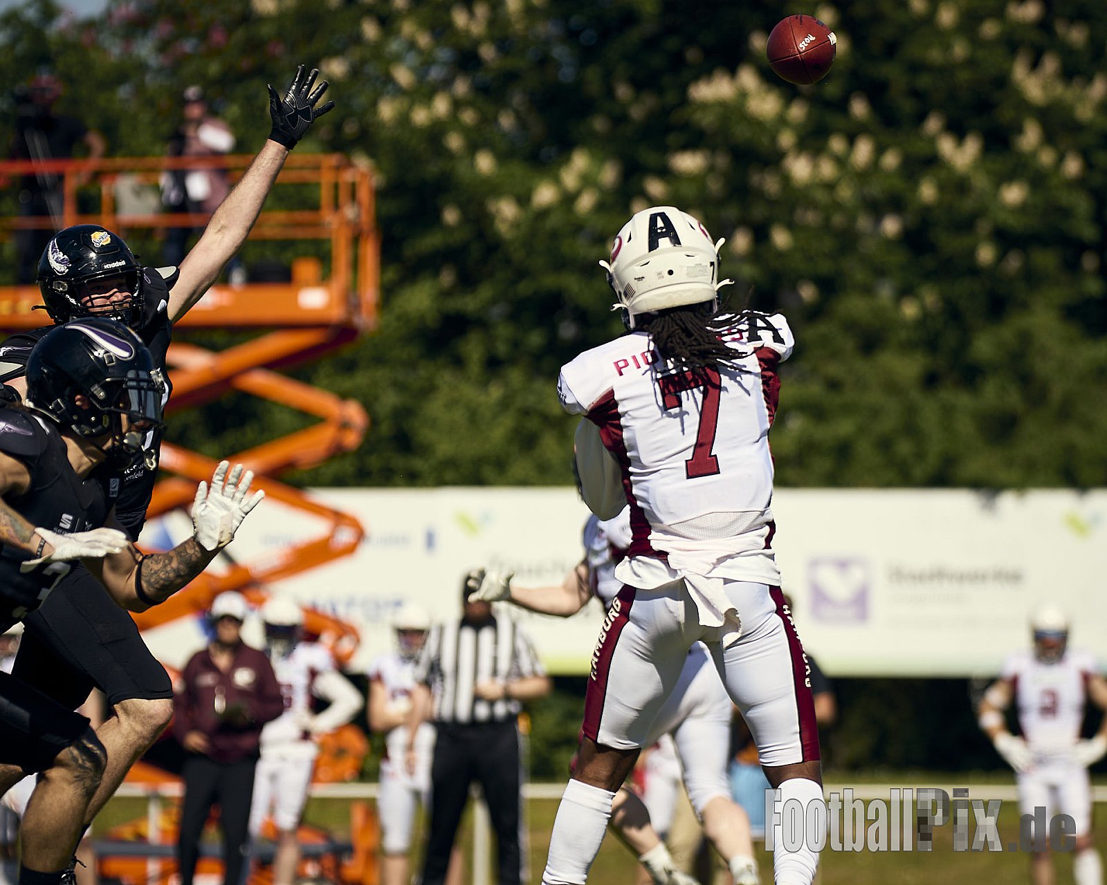 GFL 2 | Langenfeld Longhorns vs. Hamburg Pioneers | 10.05.2025 | Jahnstadion, Langenfeld | Punkte Endstand 35 : 10 | Bildnummer: 2025-05-10_0444 - LangenfeldLonghornsVsHamburgPioneers