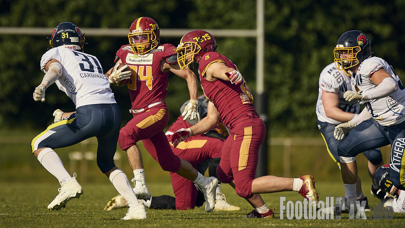 AFCV RL NRW | Troisdorf Jets vs. Essen Assindia Cardinals | 17.05.2025 | Aggerstadion, 53840 Troisdorf | Punkte Endstand 19 : 14 | Bildnummer: 2025-05-17_0054 - TroisdorfJetsVsEssenAssindiaCardinals