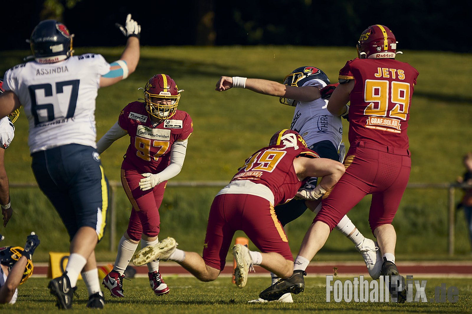 AFCV RL NRW | Troisdorf Jets vs. Essen Assindia Cardinals | 17.05.2025 | Aggerstadion, 53840 Troisdorf | Punkte Endstand 19 : 14 | Bildnummer: 2025-05-17_0091 - TroisdorfJetsVsEssenAssindiaCardinals