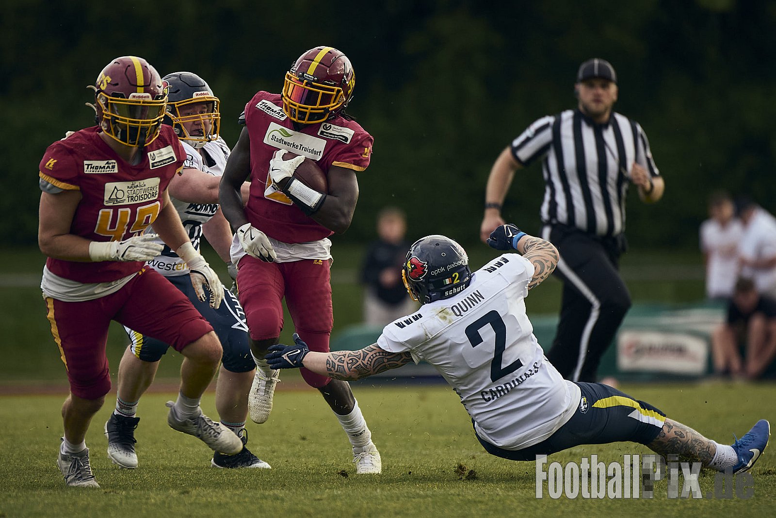 AFCV RL NRW | Troisdorf Jets vs. Essen Assindia Cardinals | 17.05.2025 | Aggerstadion, 53840 Troisdorf | Punkte Endstand 19 : 14 | Bildnummer: 2025-05-17_0300 - TroisdorfJetsVsEssenAssindiaCardinals