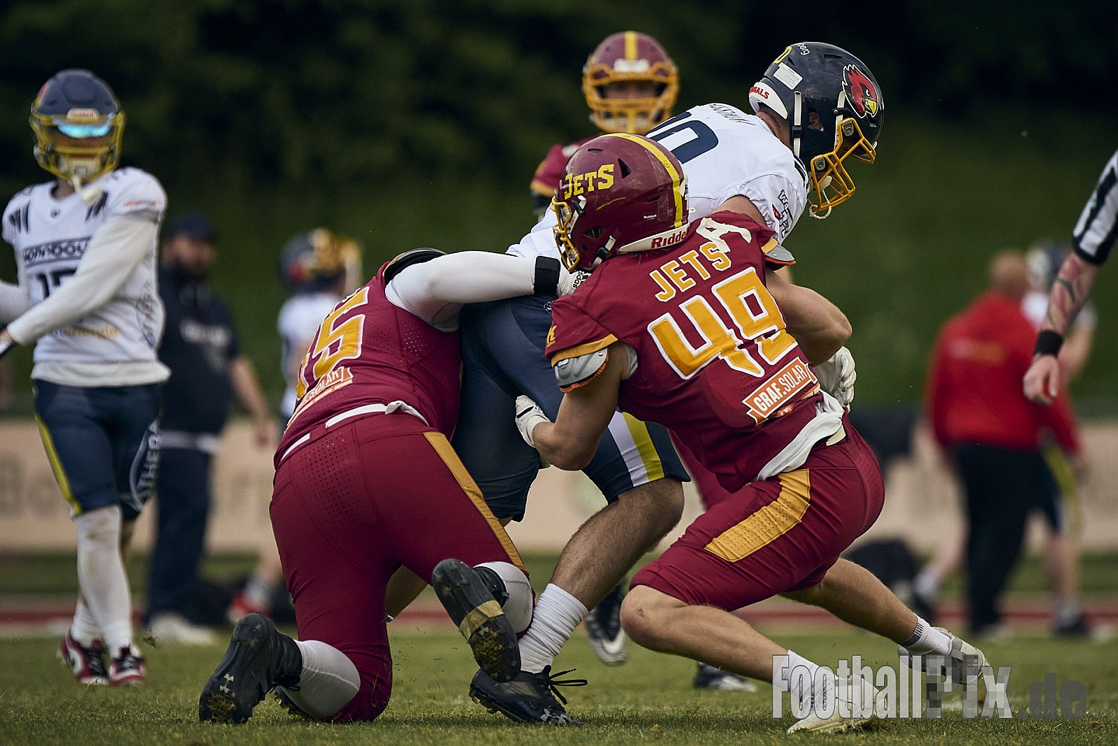 AFCV RL NRW | Troisdorf Jets vs. Essen Assindia Cardinals | 17.05.2025 | Aggerstadion, 53840 Troisdorf | Punkte Endstand 19 : 14 | Bildnummer: 2025-05-17_0428 - TroisdorfJetsVsEssenAssindiaCardinals