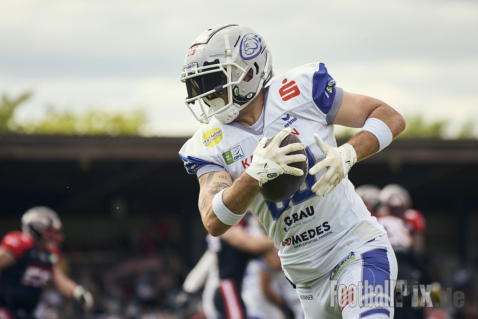 GFL | Düsseldorf Panther vs. Pforzheim Wilddogs |  Punkte Endstand 14 : 07 | Stadion Benrath, Düsseldorf | 28.06.2025 | Job ID: 2025-06-28_0194 - DPantherVsPforzheimWilddogs
