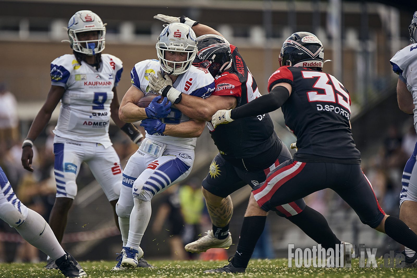 GFL | Düsseldorf Panther vs. Pforzheim Wilddogs |  Punkte Endstand 14 : 07 | Stadion Benrath, Düsseldorf | 28.06.2025 | Job ID: 2025-06-28_0361 - DPantherVsPforzheimWilddogs