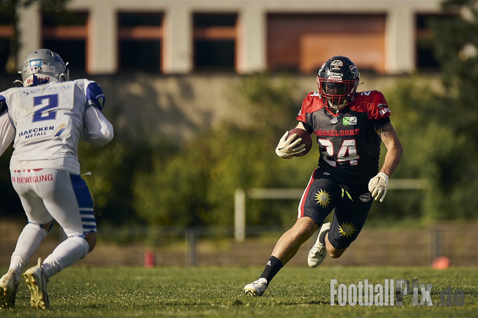 GFL | Düsseldorf Panther vs. Pforzheim Wilddogs |  Punkte Endstand 14 : 07 | Stadion Benrath, Düsseldorf | 28.06.2025 | Job ID: 2025-06-28_0926 - DPantherVsPforzheimWilddogs
