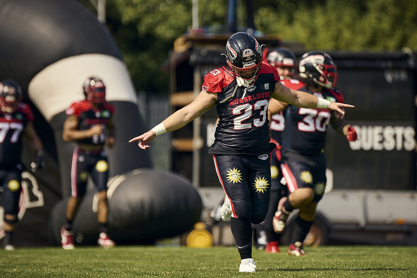 #23 Thomas Rockel, Offense, Düsseldorf Panther | GFL | Düsseldorf Panther vs. Paderborn Dolphins |  Punkte Endstand 28 : 24 | Stadion Benrath, Dusseldorf | 09.08.2025 | Job ID: 2025-08-09_0108 - DPantherPaderbornVsPaderbornDolphins