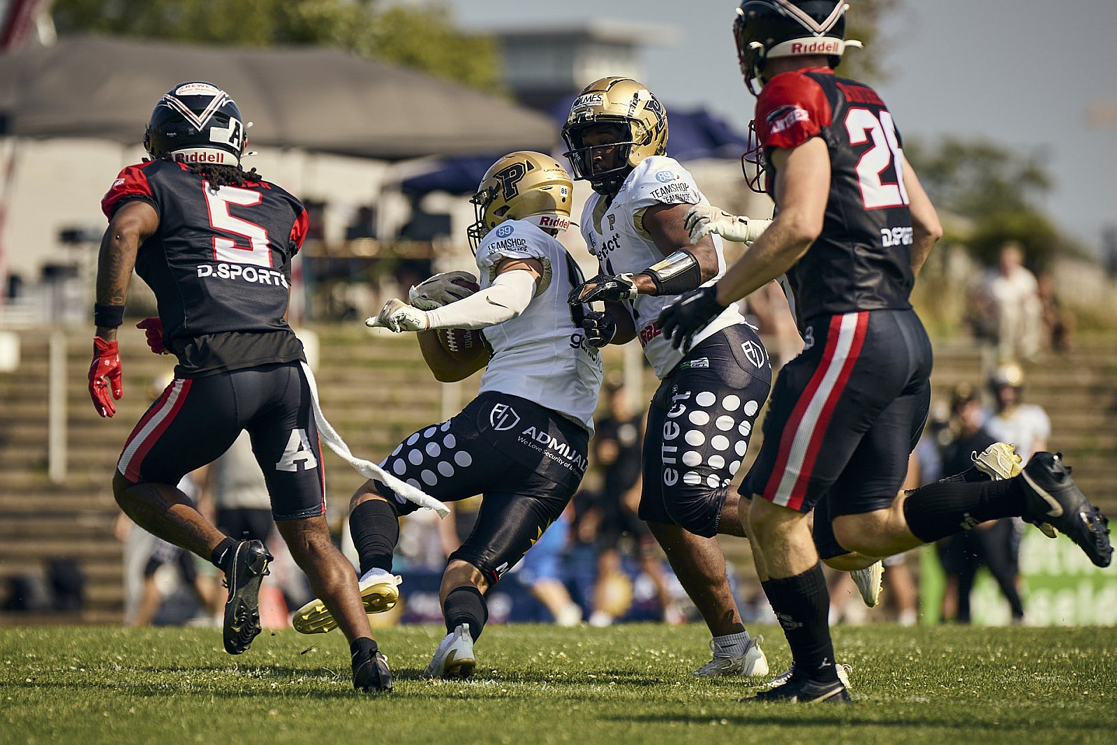 GFL | Düsseldorf Panther vs. Paderborn Dolphins |  Punkte Endstand 28 : 24 | Stadion Benrath, Dusseldorf | 09.08.2025 | Job ID: 2025-08-09_0198 - DPantherPaderbornVsPaderbornDolphins