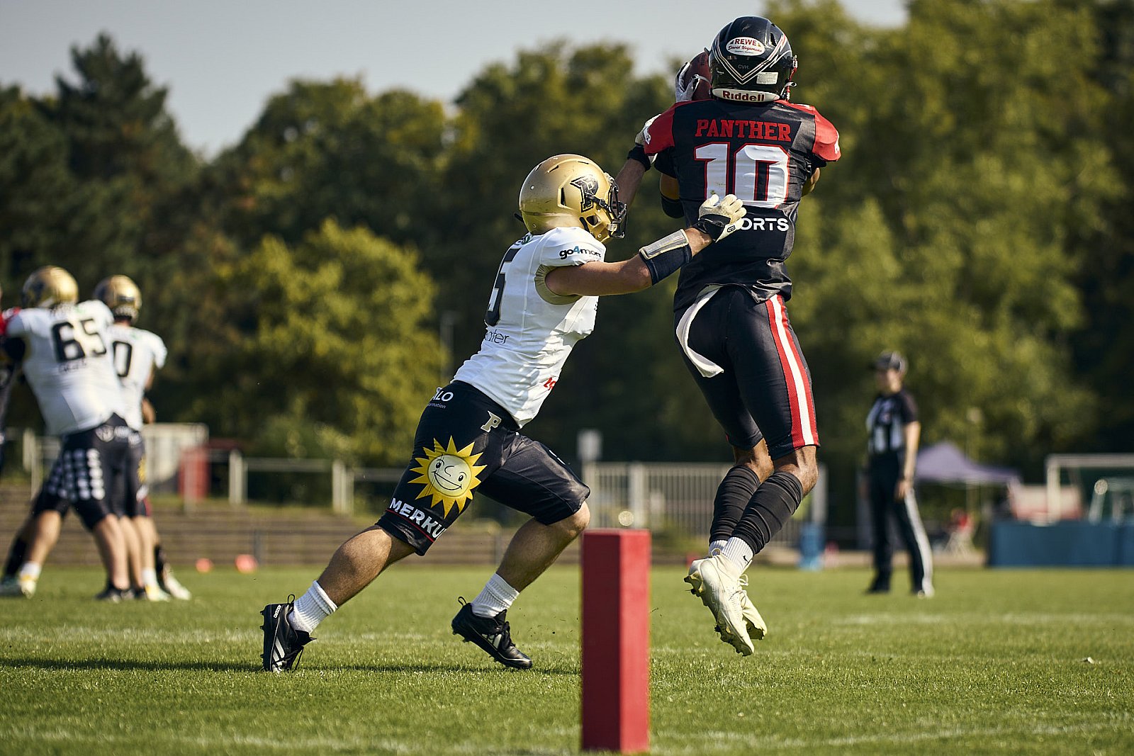 #10 Julien Vast, Offense, Düsseldorf Panther | GFL | Düsseldorf Panther vs. Paderborn Dolphins |  Punkte Endstand 28 : 24 | Stadion Benrath, Dusseldorf | 09.08.2025 | Job ID: 2025-08-09_0350 - DPantherPaderbornVsPaderbornDolphins