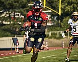 #1 James Agwu Okike, Offense, Düsseldorf Panther | GFL | Düsseldorf Panther vs. Paderborn Dolphins |  Punkte Endstand 28 : 24 | Stadion Benrath, Dusseldorf | 09.08.2025 | Job ID: 2025-08-09_0432 - DPantherPaderbornVsPaderbornDolphins