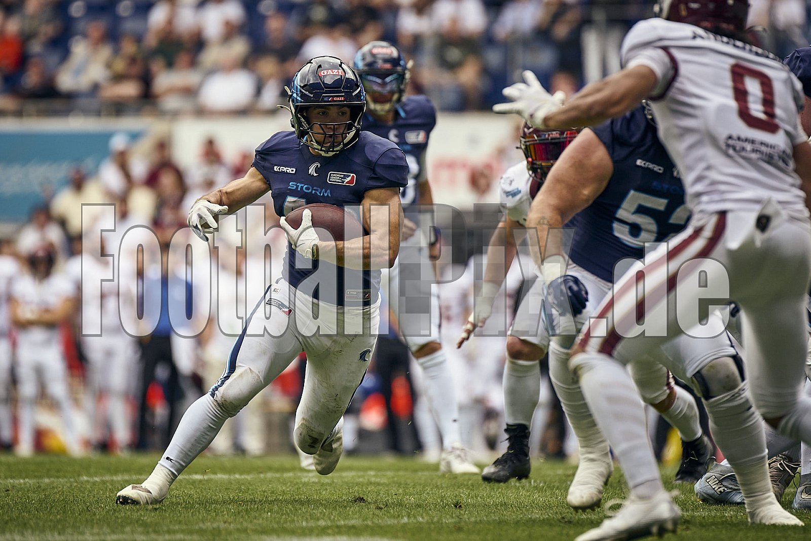 #4 Jonathan Nielsen, Tight End, Nordic Storm | ELF | Nordic Storm at Rhein Fire |  Punkte Endstand 19 : 27 | Schauinsland-Reisen-Arena, Duisburg | 17.08.2025 - NordicStormAtRheinFire
